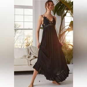Free People Adella Maxi Slip Dress Black XS